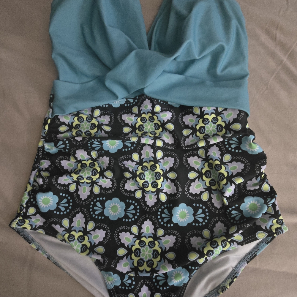 Kids Swimwear in Blue and Black Floral Design